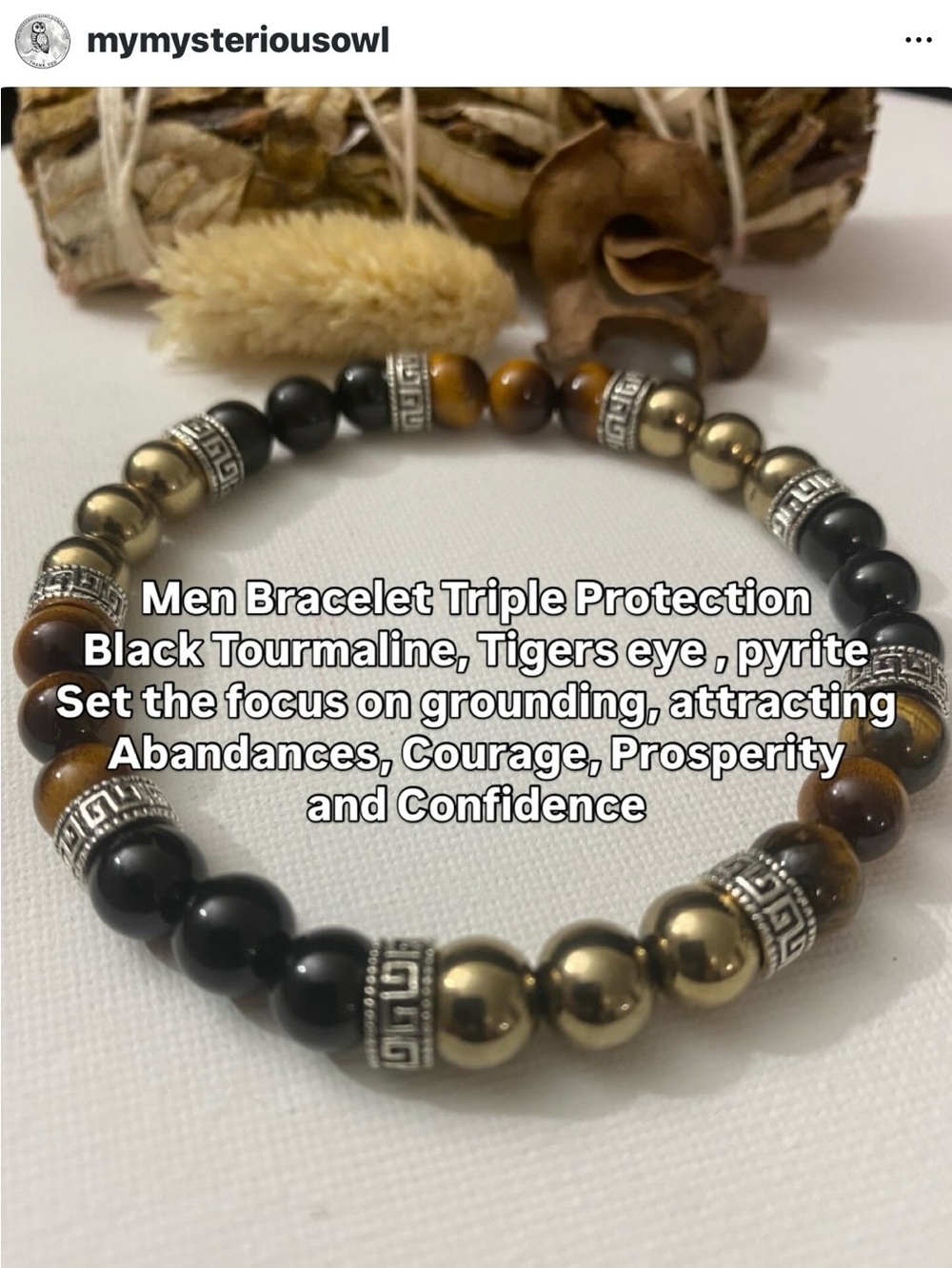 Men’s Crystal beads Bracelet, Black Tourmaline, Tigers eye and gold Pyrite - Picture 2 of 3